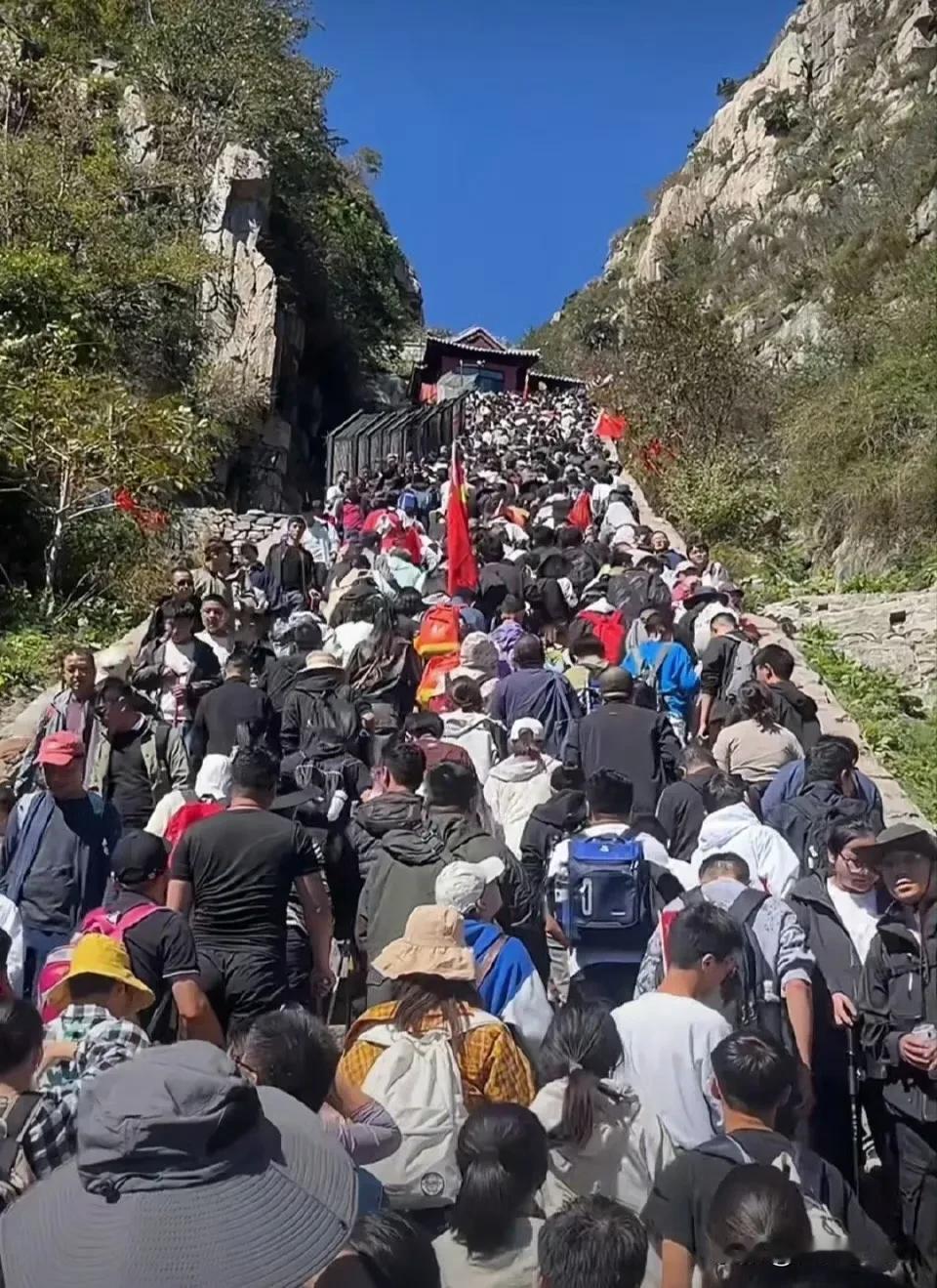 泰山游客密密麻麻，你就是不小心摔一跤都有人给你接着 ​[捂脸]