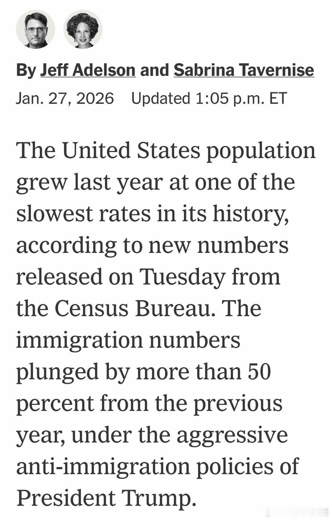 美国人口统计局最新数据：2025总人口三亿四千一百八十万，比上年净增一百八十万增