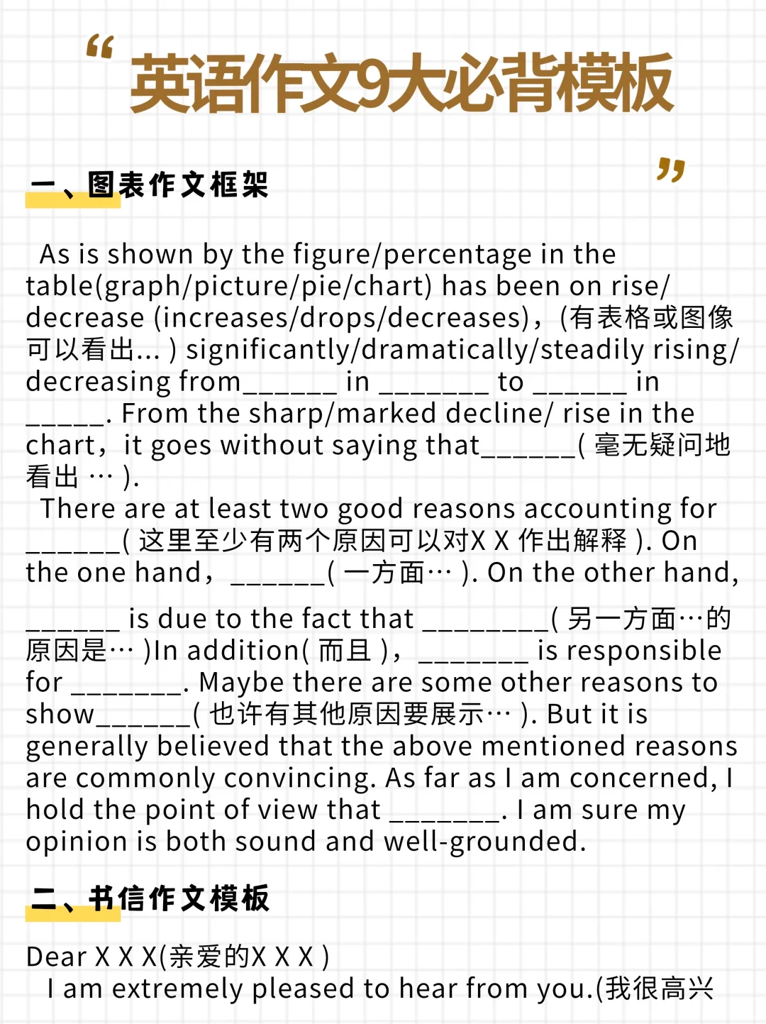 9大模板‼️英语作文高分必背！已分类整理好！