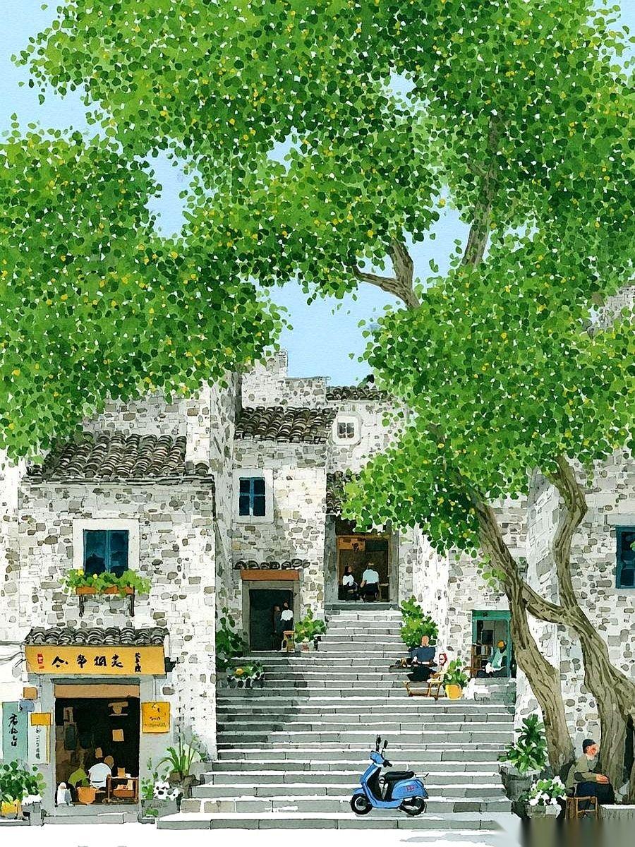 有时候真想把自己打包，快递到这样一张画里去。
地址就写：一个安静的角落。
收件人