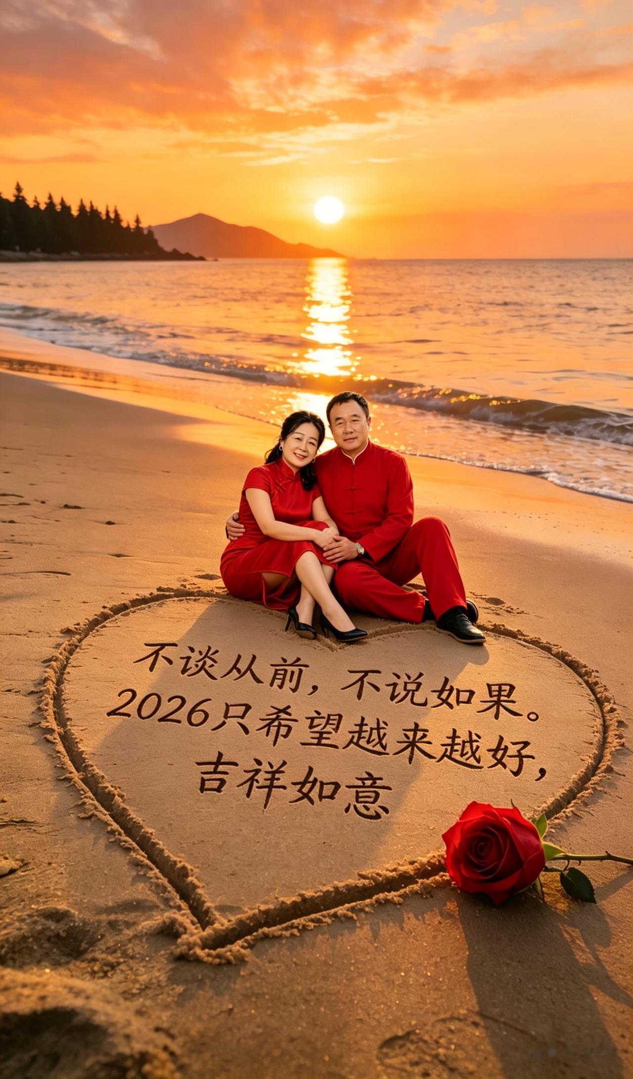 夕阳下的沙滩，情侣相依相偎，浪漫心语上联：清清楚楚不清楚，求下联？ 求下联: