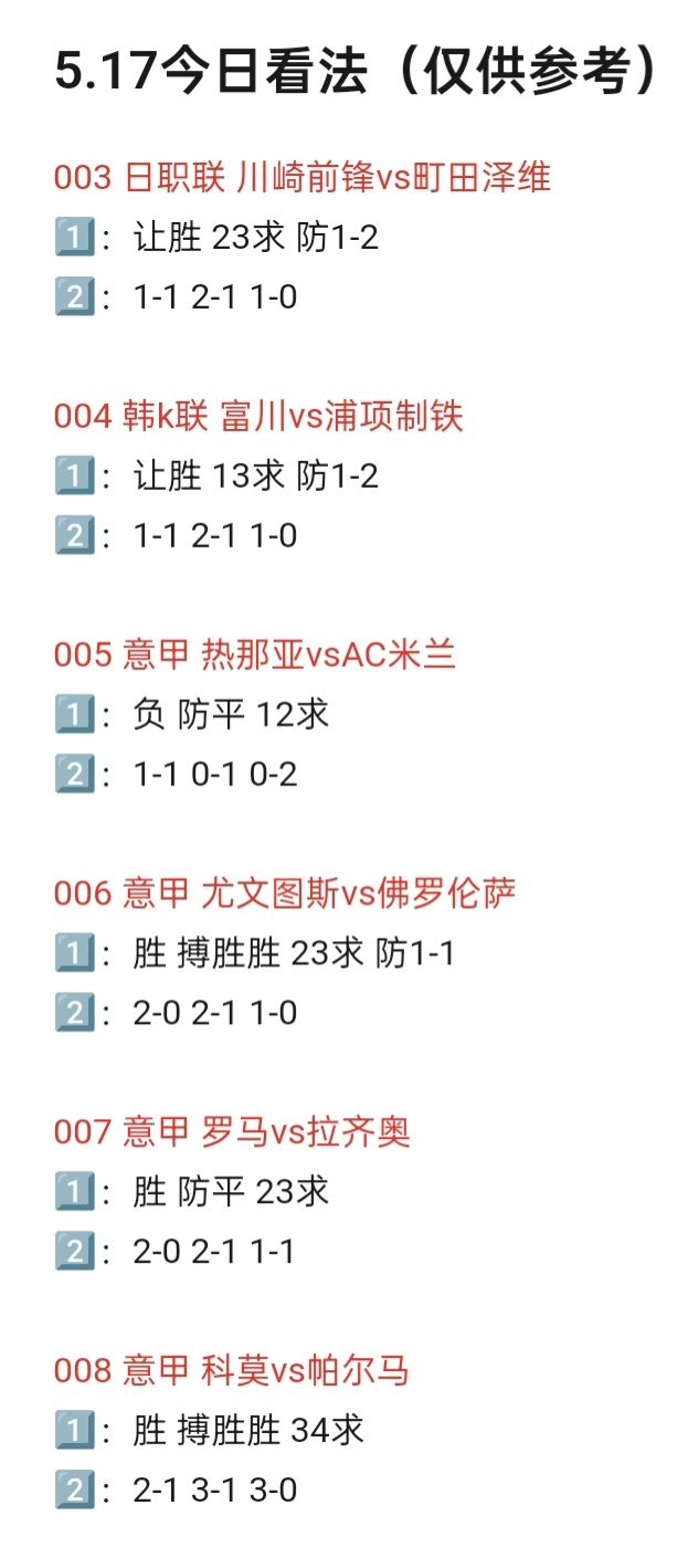 5.17 个人看法，仅供参考川崎前锋vs町田泽维意甲联赛尤文图斯vs佛罗伦萨罗马