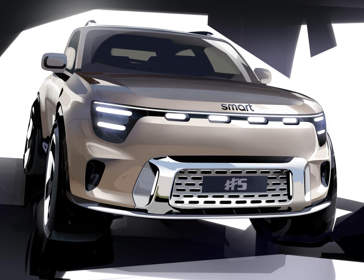 smart近日发布了品牌电动车系列第三款车型——精灵#5的设计效果图，并披露该车