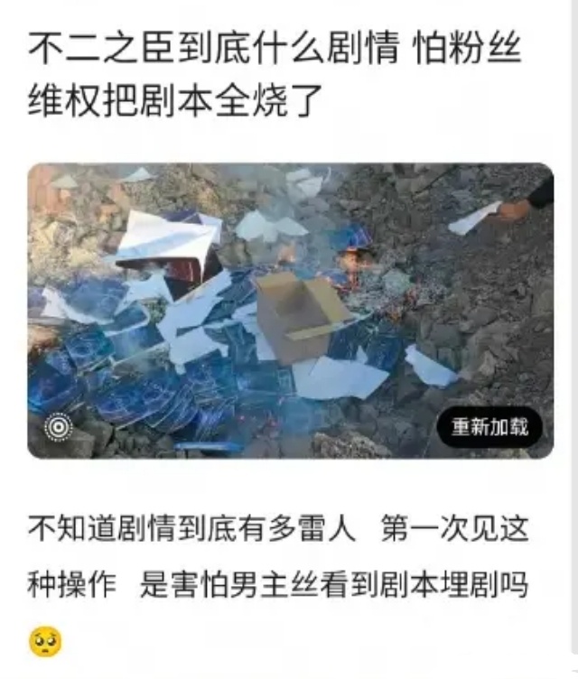 不二之臣现代版焚书坑儒曝不二之臣剧组把剧本烧了影视剧不二之臣网传《不二之臣》剧组