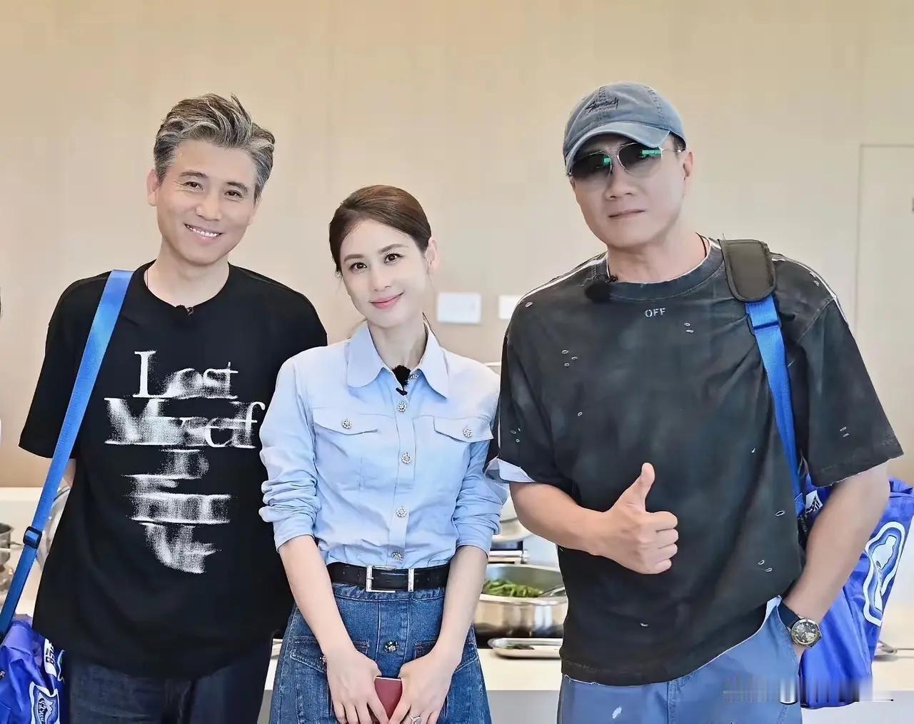 三个帅哥美女合照，左边是李乃文，右边是胡军，两大型男。
照片上的这位美女是谁？看
