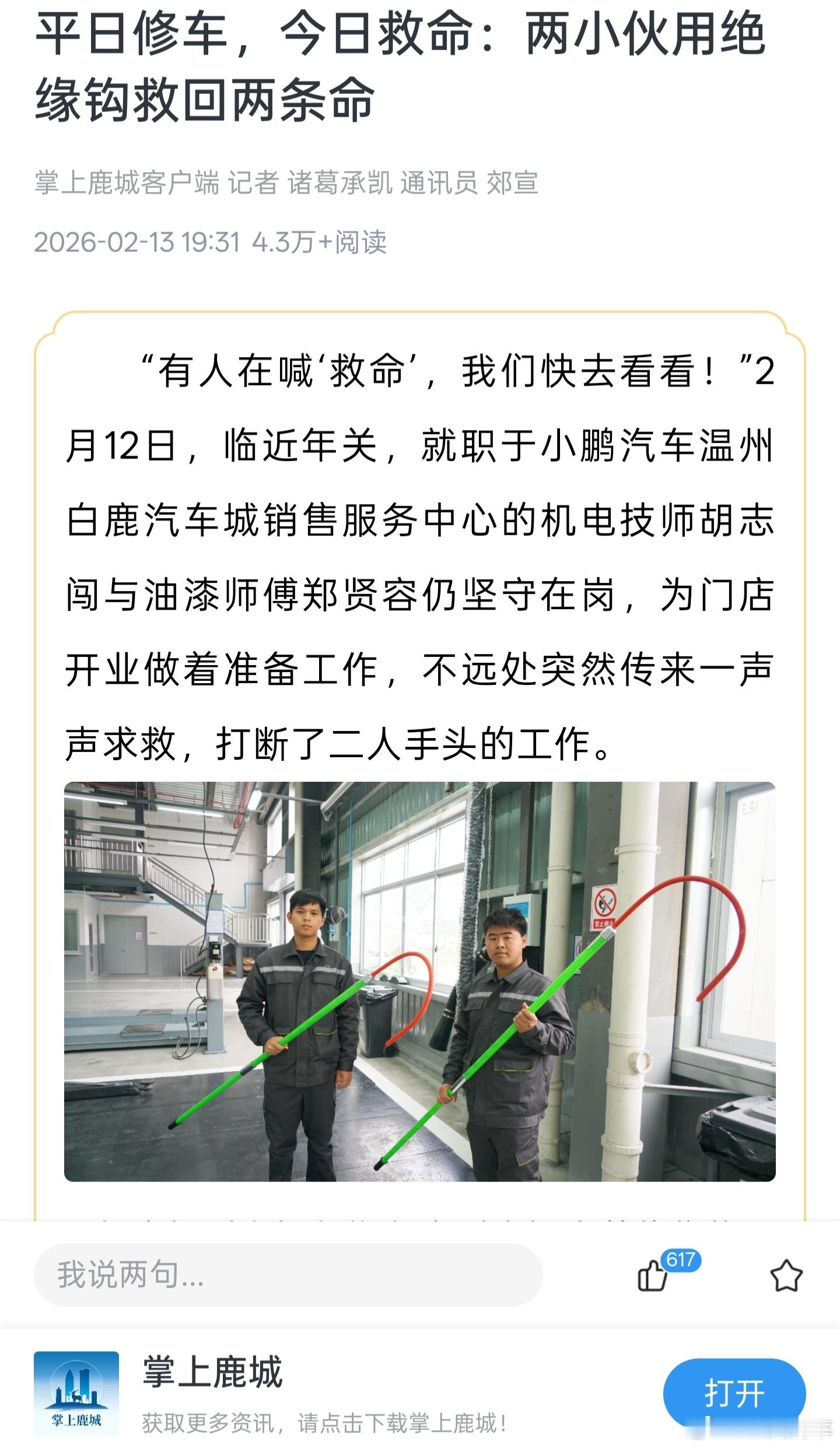 车间师傅用绝缘钩救回两条命电车操作失误滑落并飘至河中，车主落水车内还有一个孩童！