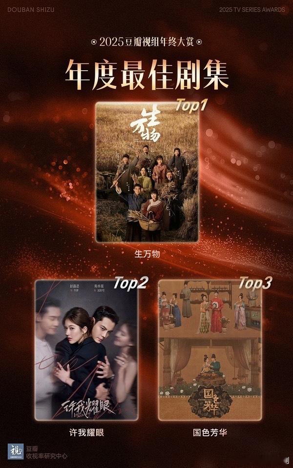 2025年豆瓣视组年终大赏——年度最佳剧集杨幂《生万物》赵露思《许我耀眼》杨紫《