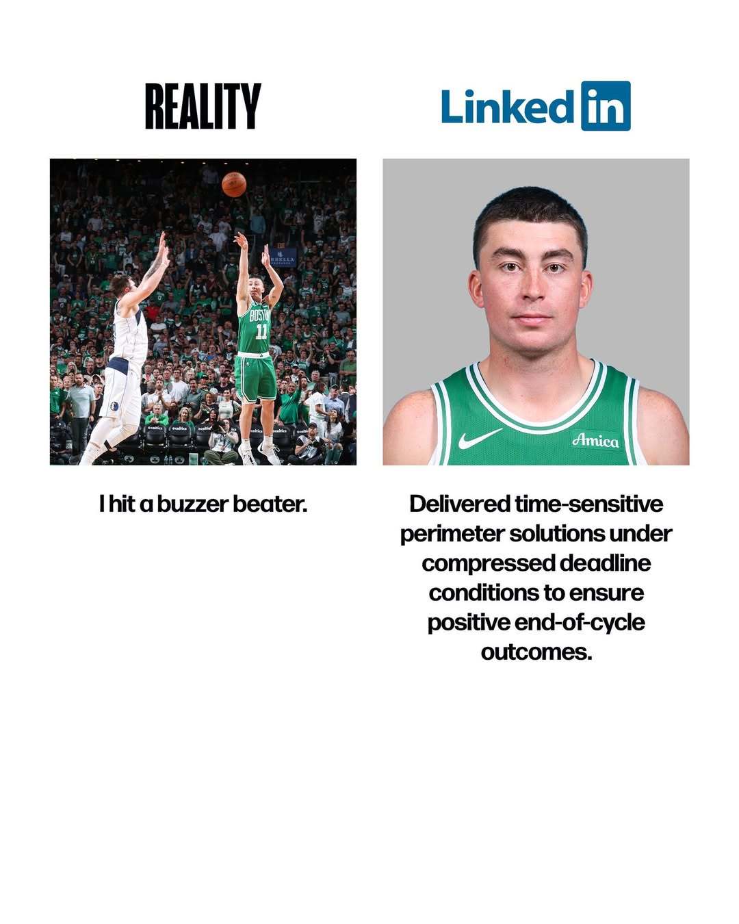 现实版：我投进了一个压哨球。简历版：在高压时间节点下完成关键外线得分决策，为球队