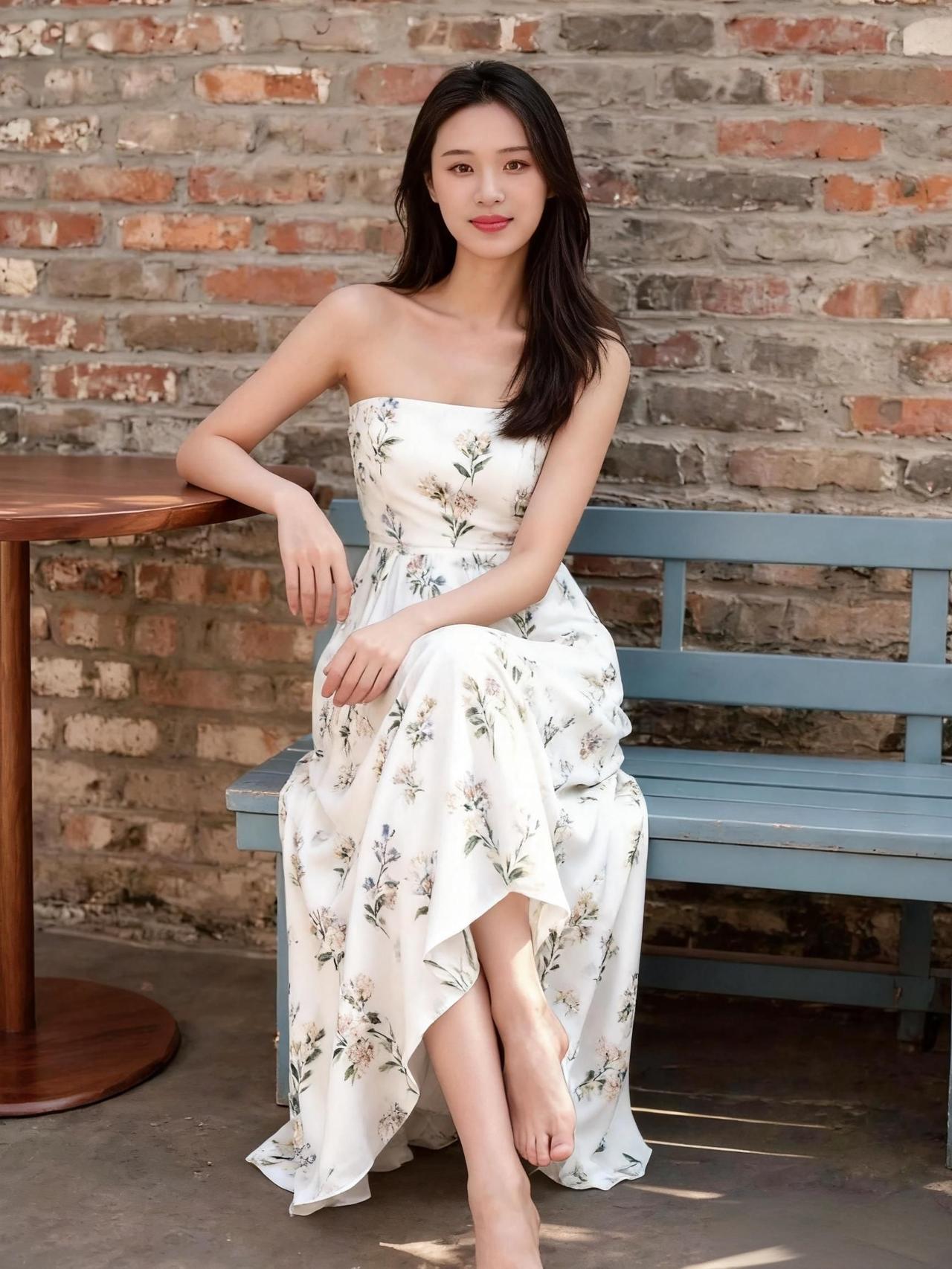 砖墙浅映日微斜，
素裙裁得春半花。
闲倚风栏云作伴，
足尖轻惹一庭霞。