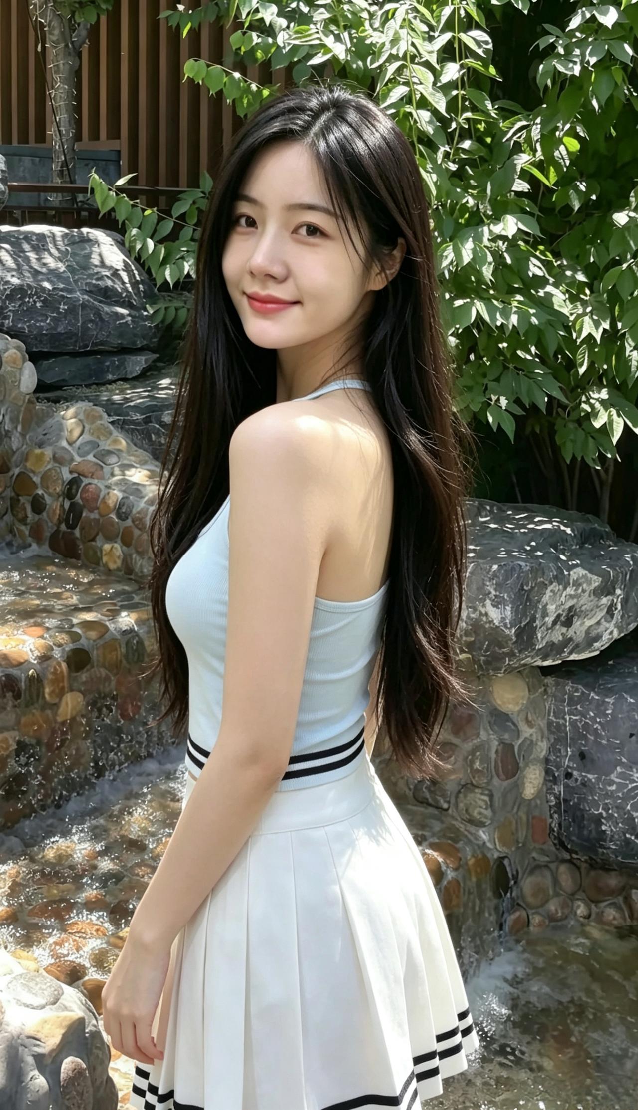 山泉淌过夏日温柔
长发漫过肩头
一转身
就撞碎了满溪的月光
眉眼轻弯
便是整个盛