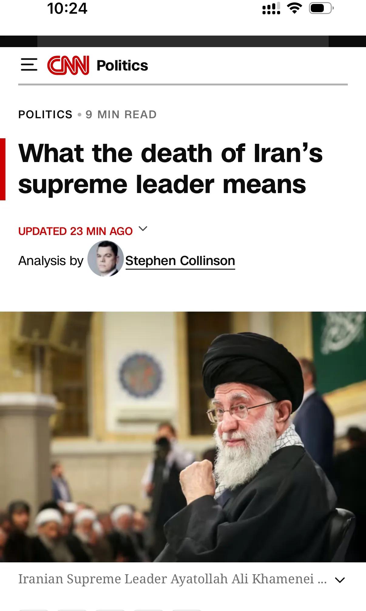 CNN几分钟前报道：哈梅内伊的死意味着什么