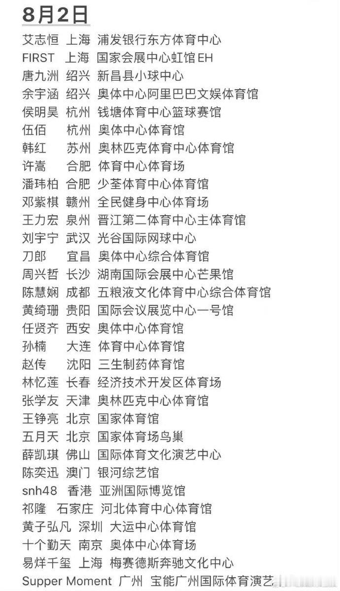 别错过！8 月 2 日，易烊千玺在上海，王力宏在泉州，刘宇宁、邓紫棋等歌手为你带