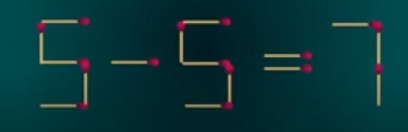 图中是用火柴摆成的 5 - 5=5” 式子，现在仅1移动1根火柴让等式成立，该怎