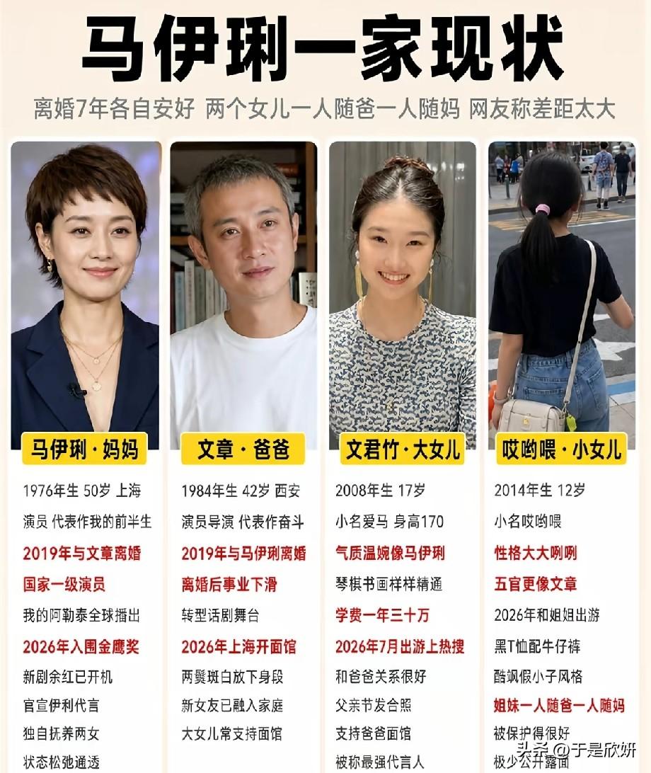马伊琍文章离婚7年：一别两宽，是成年人离婚最好的范本
 
一张家庭现状图，把马伊