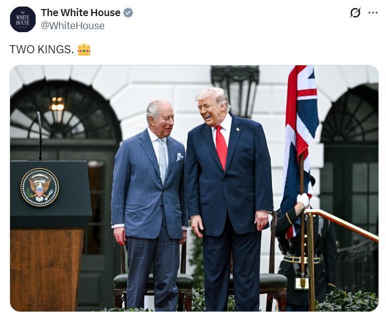 美国白宫：TWO KINGS. 👑（两位国王。）
本条阅读量超过1300万..