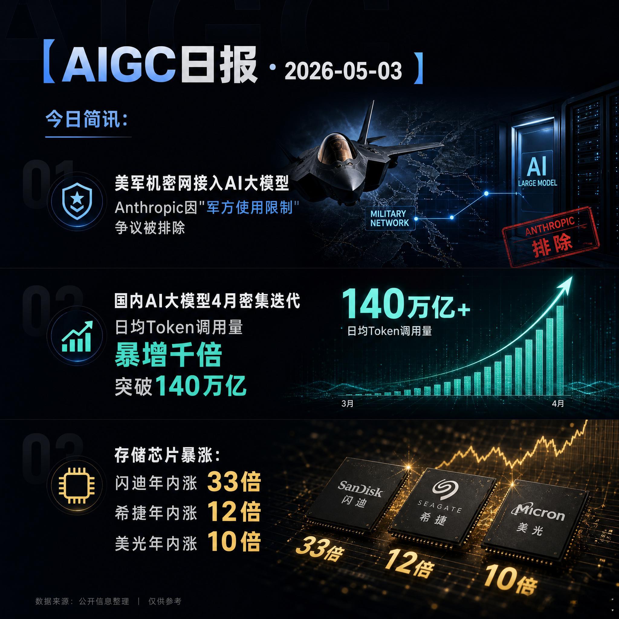 【AIGC日报 · 2026-05-03】今日简讯：1.美军机密网接入AI大模型