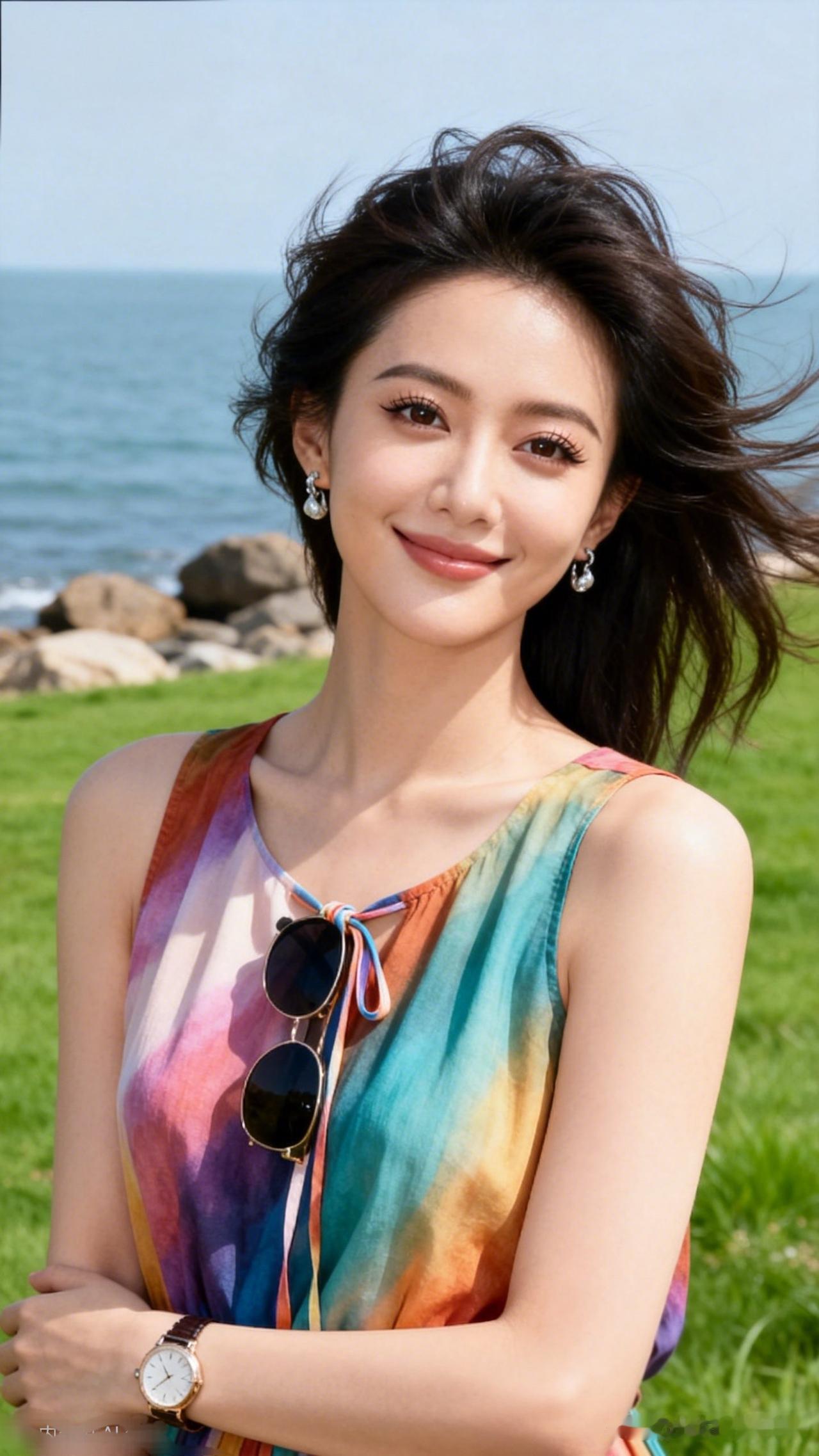 海边少女风，色彩斑斓的夏日穿搭，阳光下的微笑