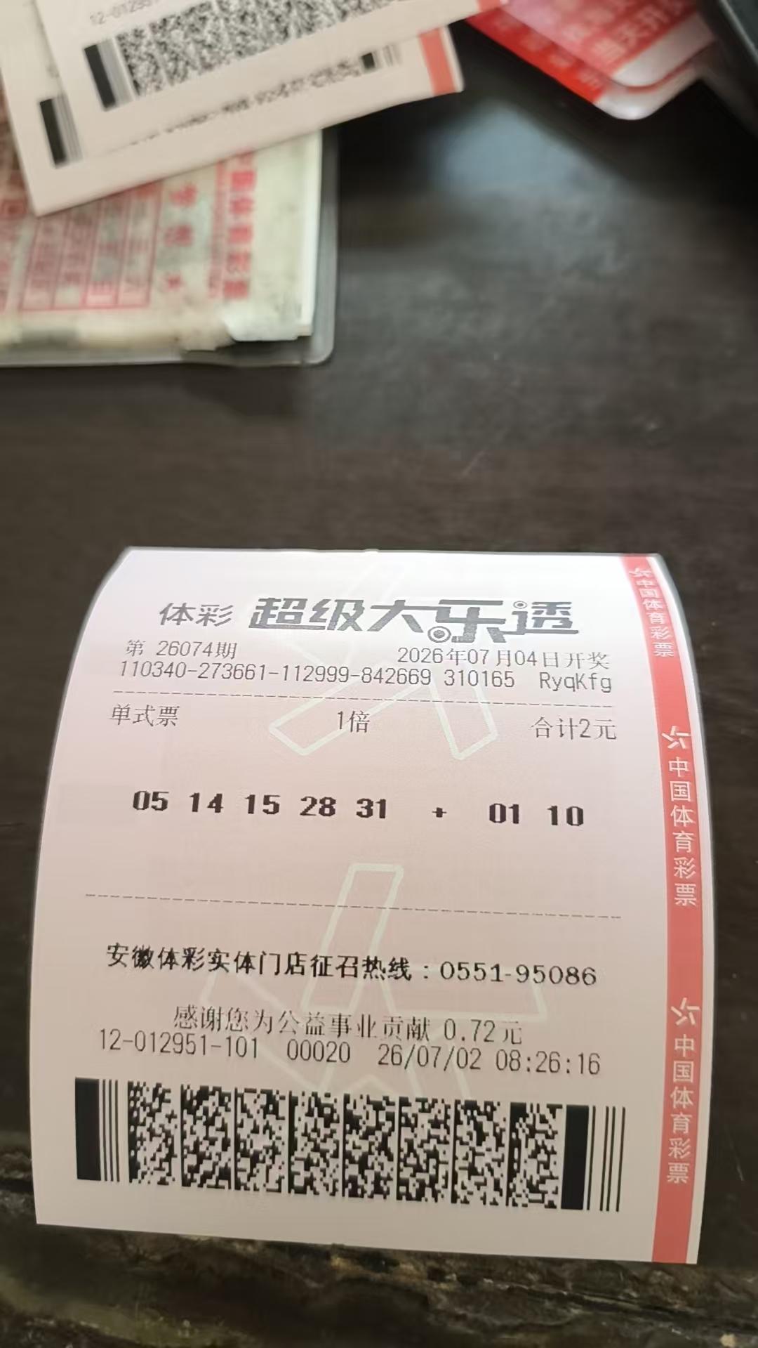 大乐透实票26074期