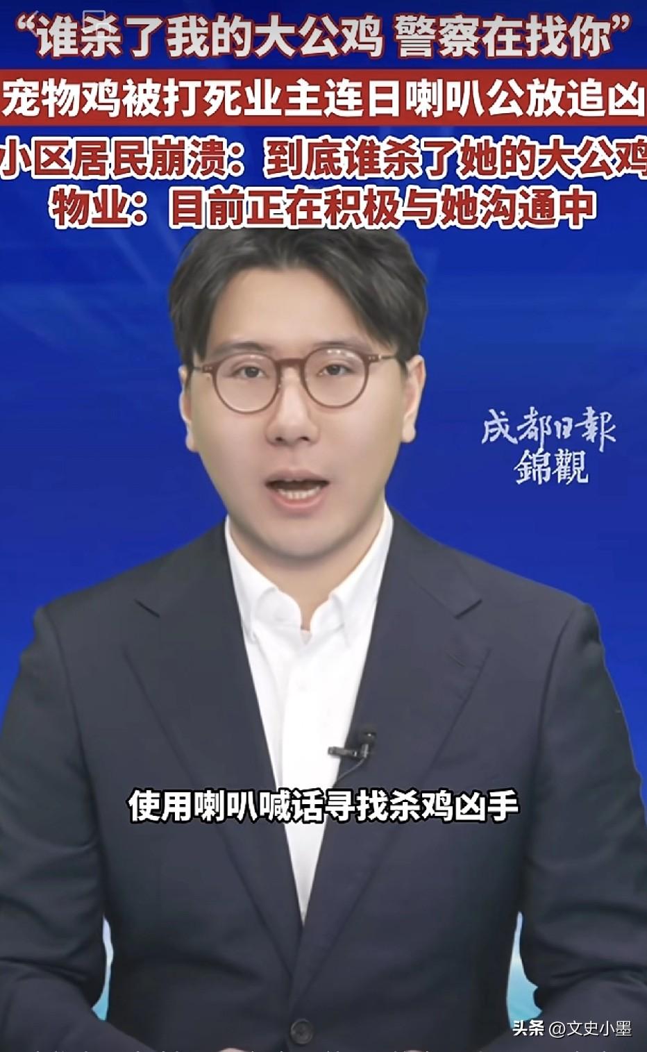 “谁杀了我的大公鸡，警察在找你”！
北京通州某小区内一位女士，因为自己养了6年的