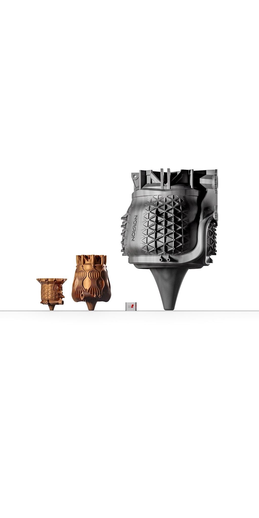 这三款发动机均由 Noyron 公司制造，并采用 3D 打印技术，由一整块铜合金