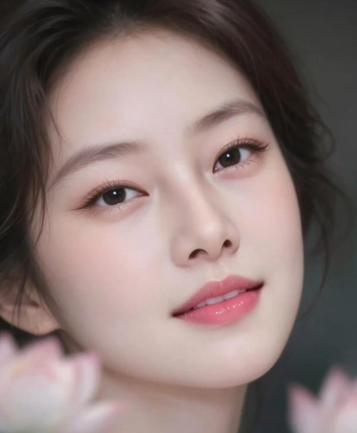 温柔眼波流转，粉嫩唇瓣轻启，如梦似幻的少女。