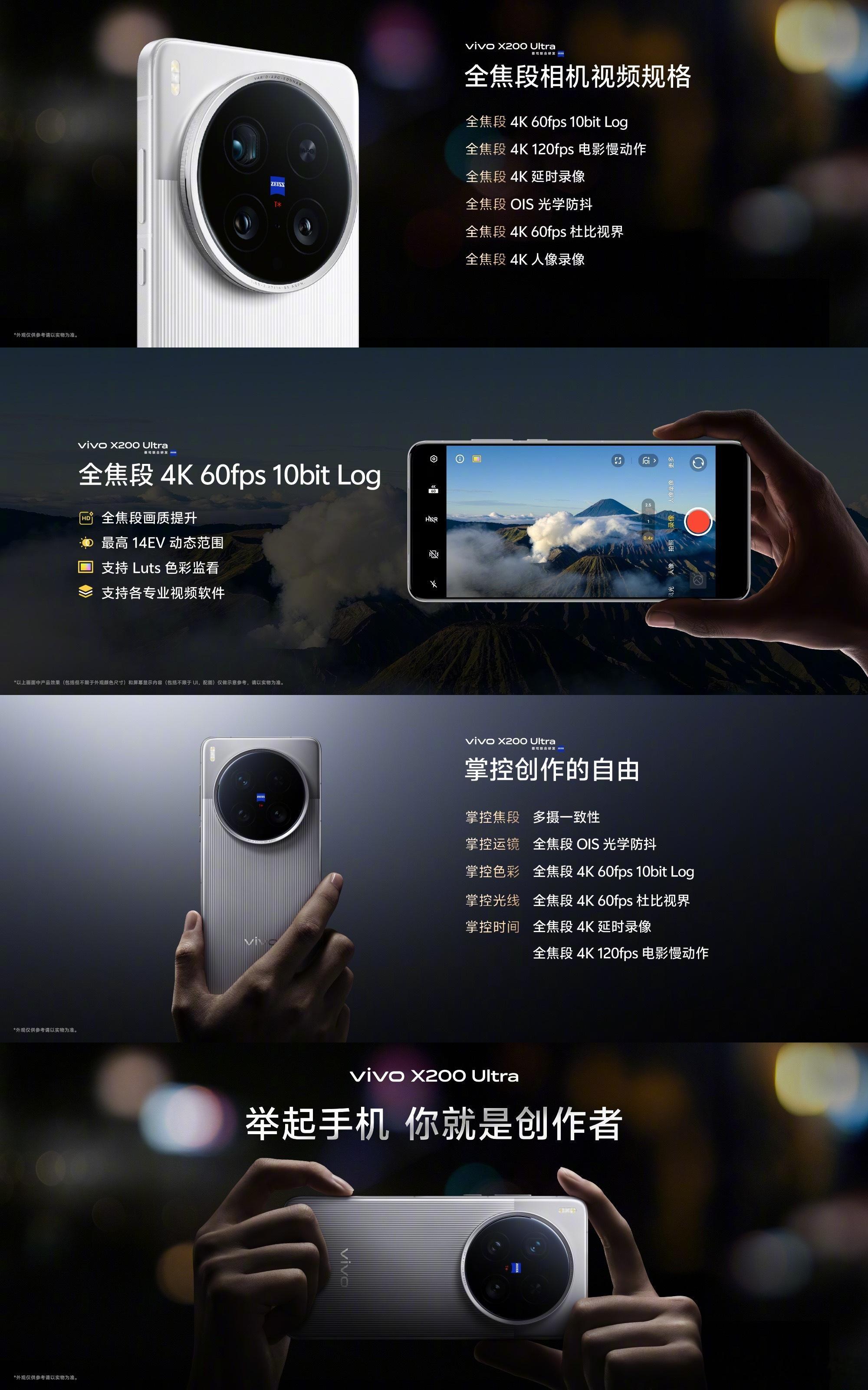 vivo X200 Ultra专业视频能力，全焦段高规格视频，掌控创作自由：全焦
