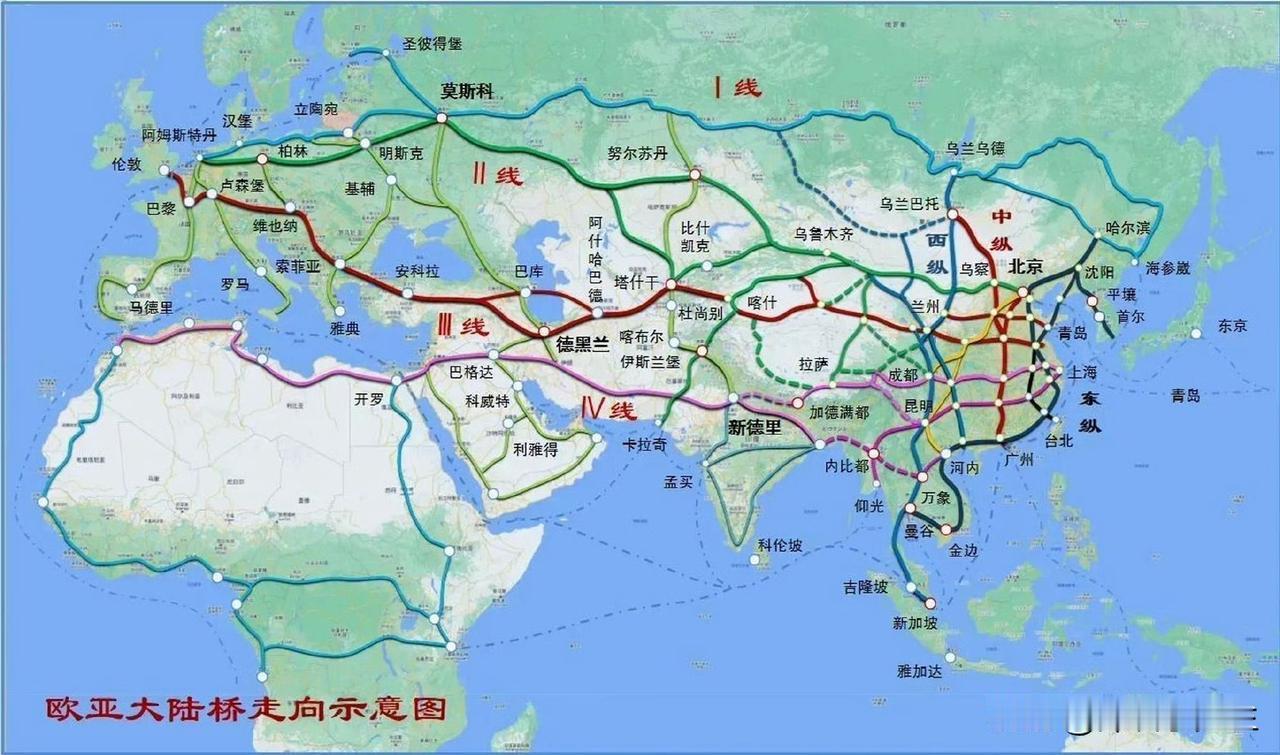 看看这张欧亚大陆桥示意图，瞬间看懂中东战争的底层逻辑！
 
这场美以冲突，根本不