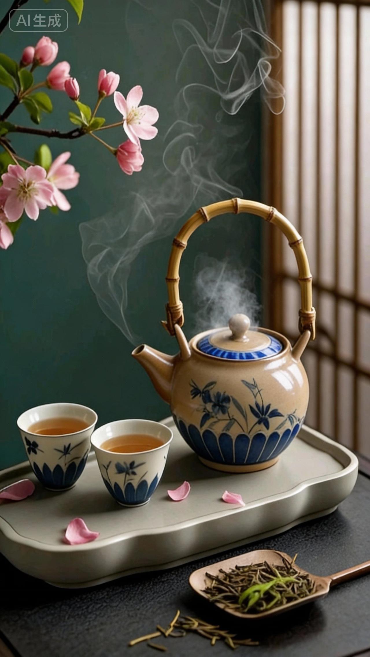 茶烟起处见禅心
 
晨光初染窗棂，案头白瓷壶已沸起细泡，水声似松涛低吟。倾水入盏