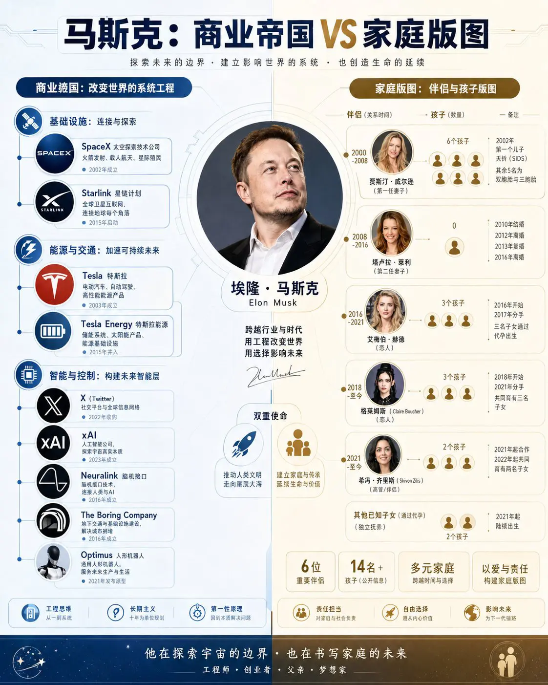 马斯克的商业帝国和家庭版图。确实不 像地球人😄