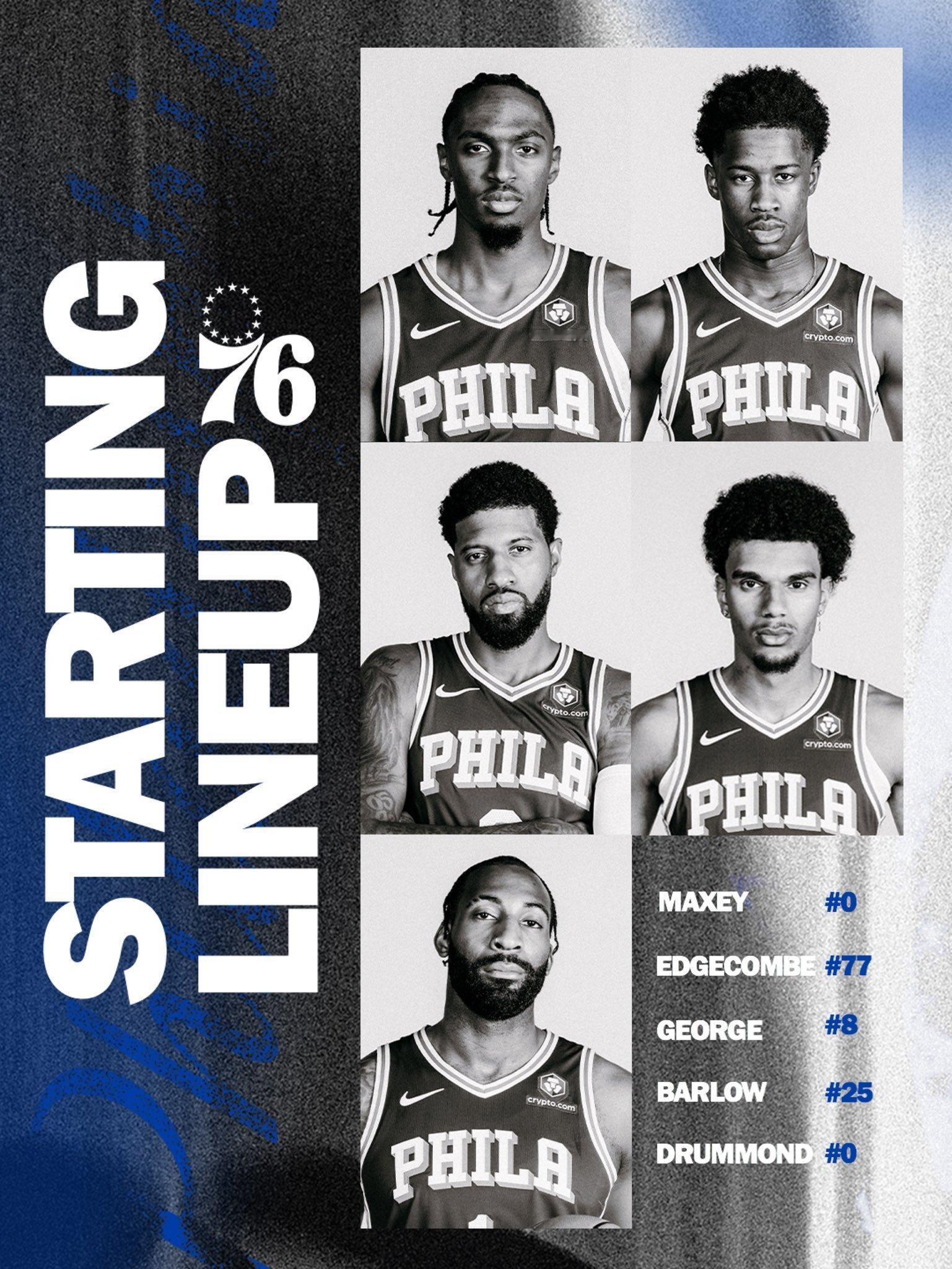 常规赛第20场：76人vs奇才首发阵容名单：马克西、埃奇库姆、乔治巴洛、德拉蒙德