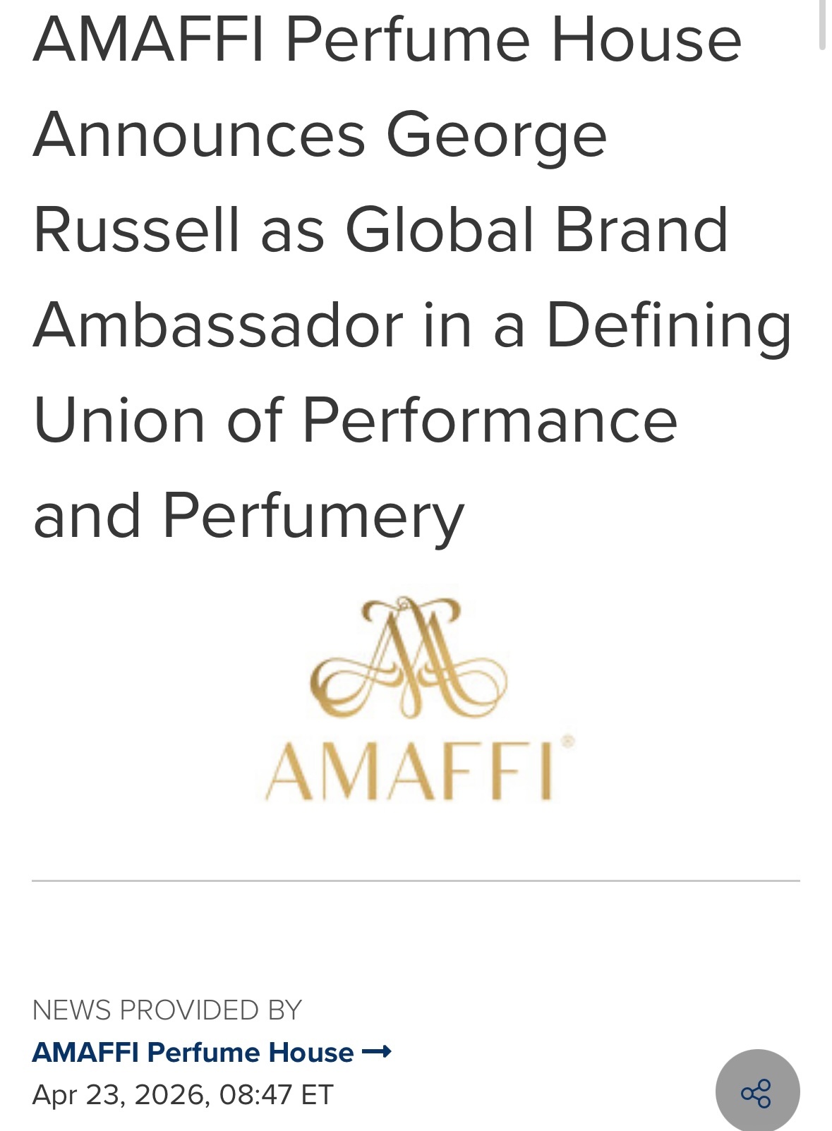 乔治拉塞尔 🩵 GR63消息速递 AMAFFI香水世家宣布George Rus