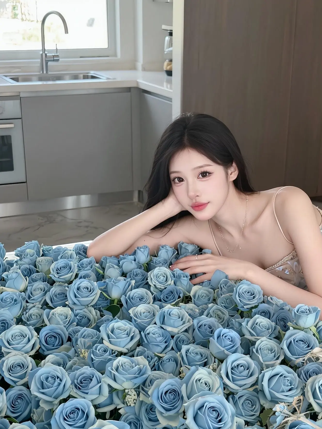 提前半个月预制情人节照片  浴缸花漾照