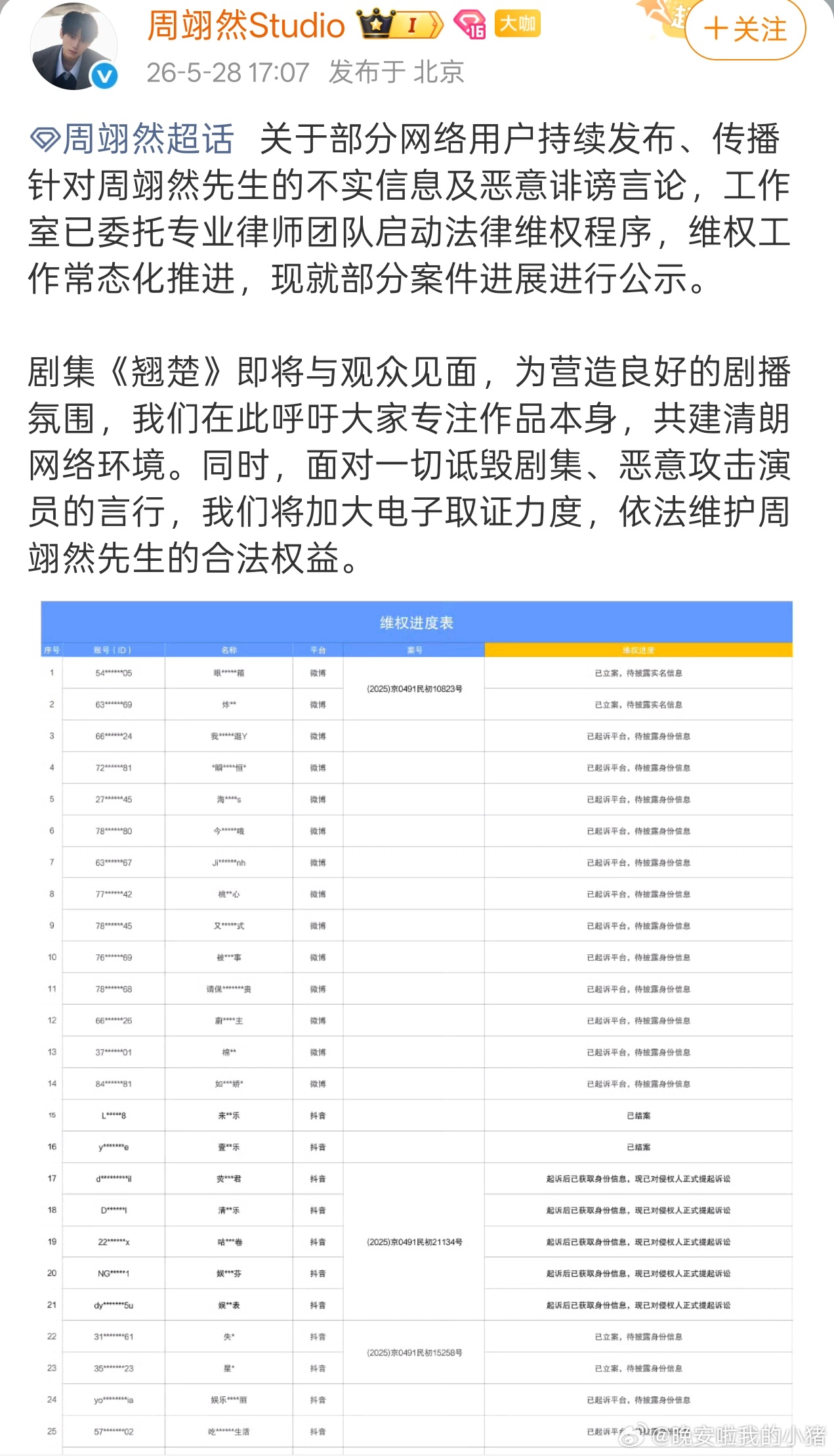 周翊然工作室发布告嘿名单，还有手写道歉信 