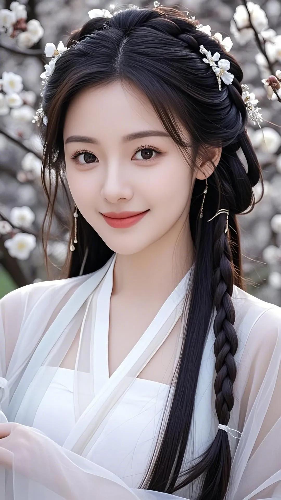 春日花海中的古典美人，温柔笑靥如花。曼妙佳人，浅笑间似有春风拂过，令人心醉不已。