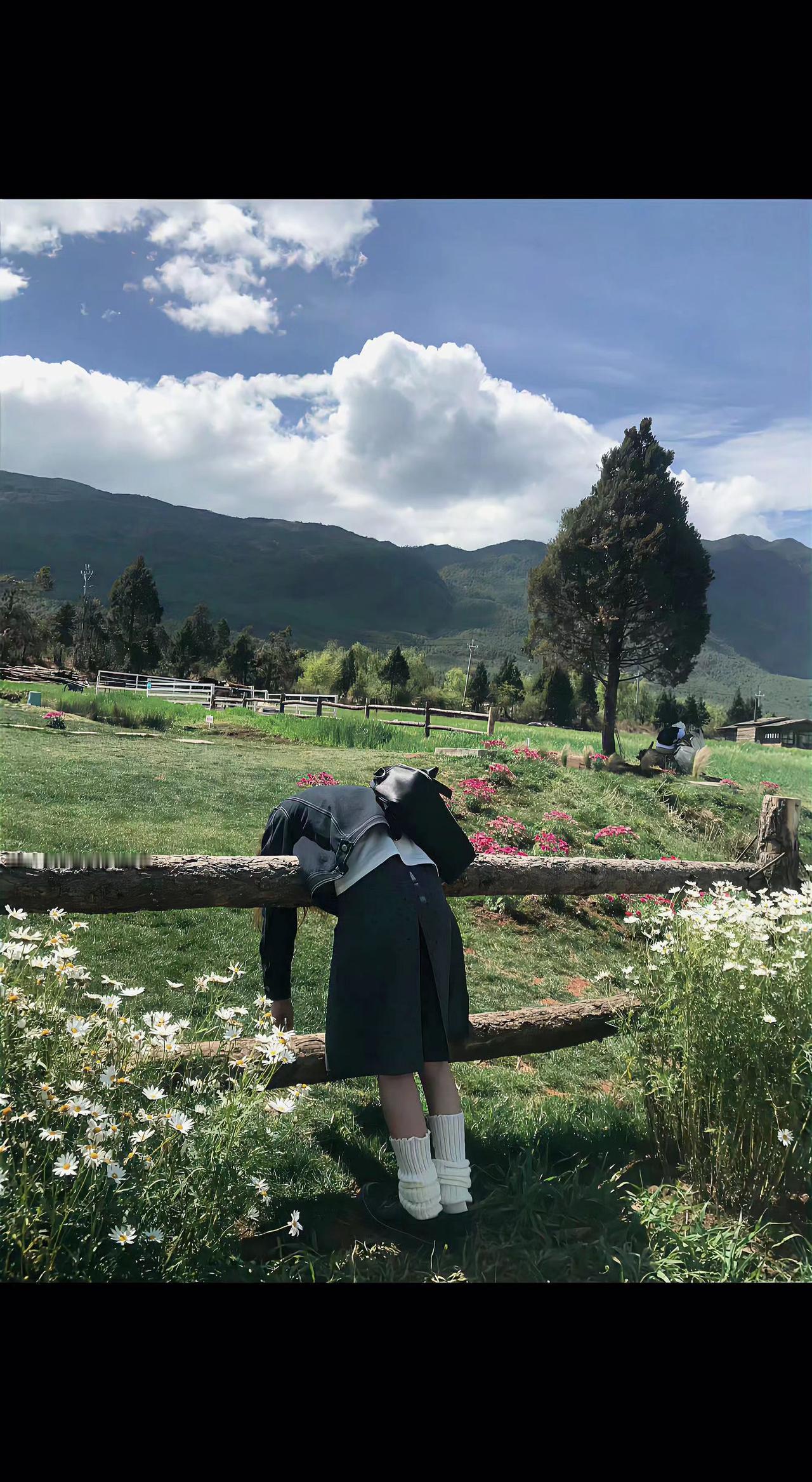 🌿云絮偷吻山尖时，她正把影子种进花田。风在木栏上写诗，春把心事抖成白雏菊。