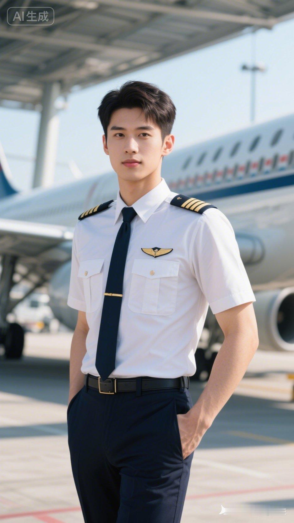 帅气机长，机场打卡，梦想起航！🛫️💙