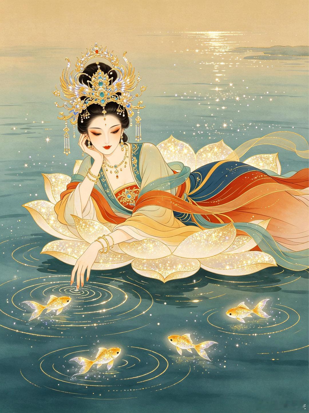 水上莲花神女赐福送瑞佛系壁纸 