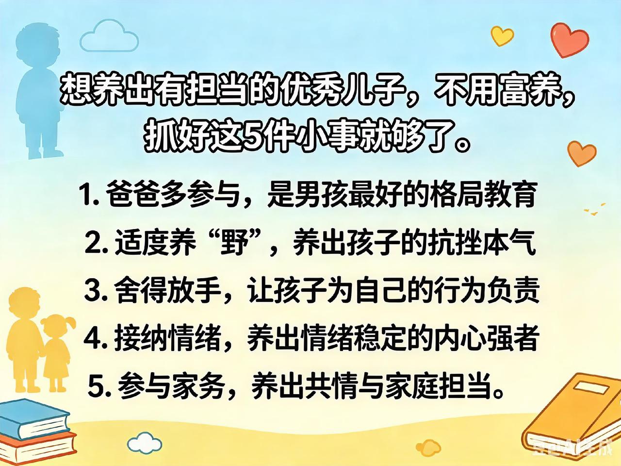 想养出有担当的优秀儿子，不用富养，抓好这5件小事就够了
 
很多家长养儿子，总盯