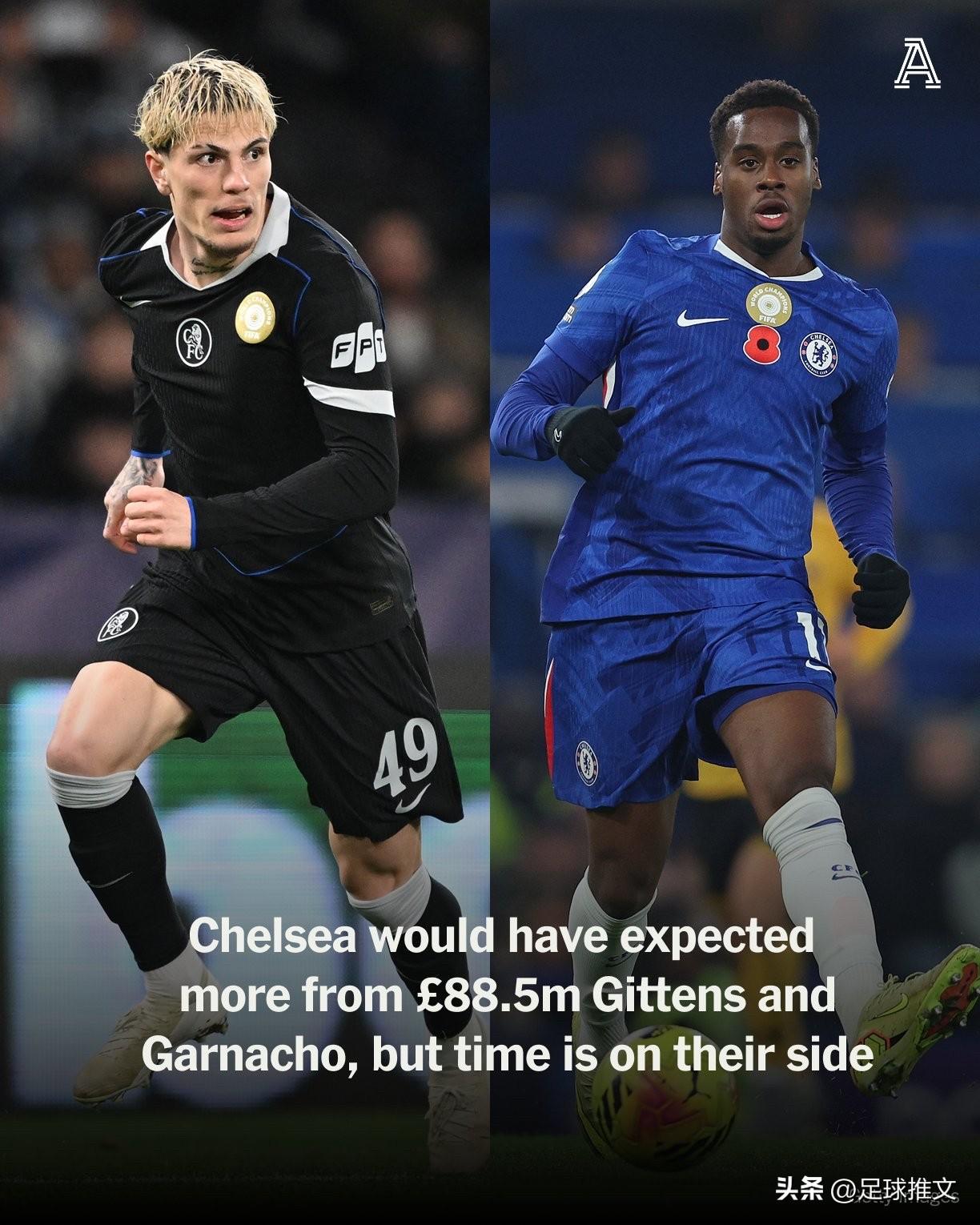 切尔西在夏季斥资8850万英镑签下了左边锋加纳乔和杰米·吉滕斯。

但两人合计仅