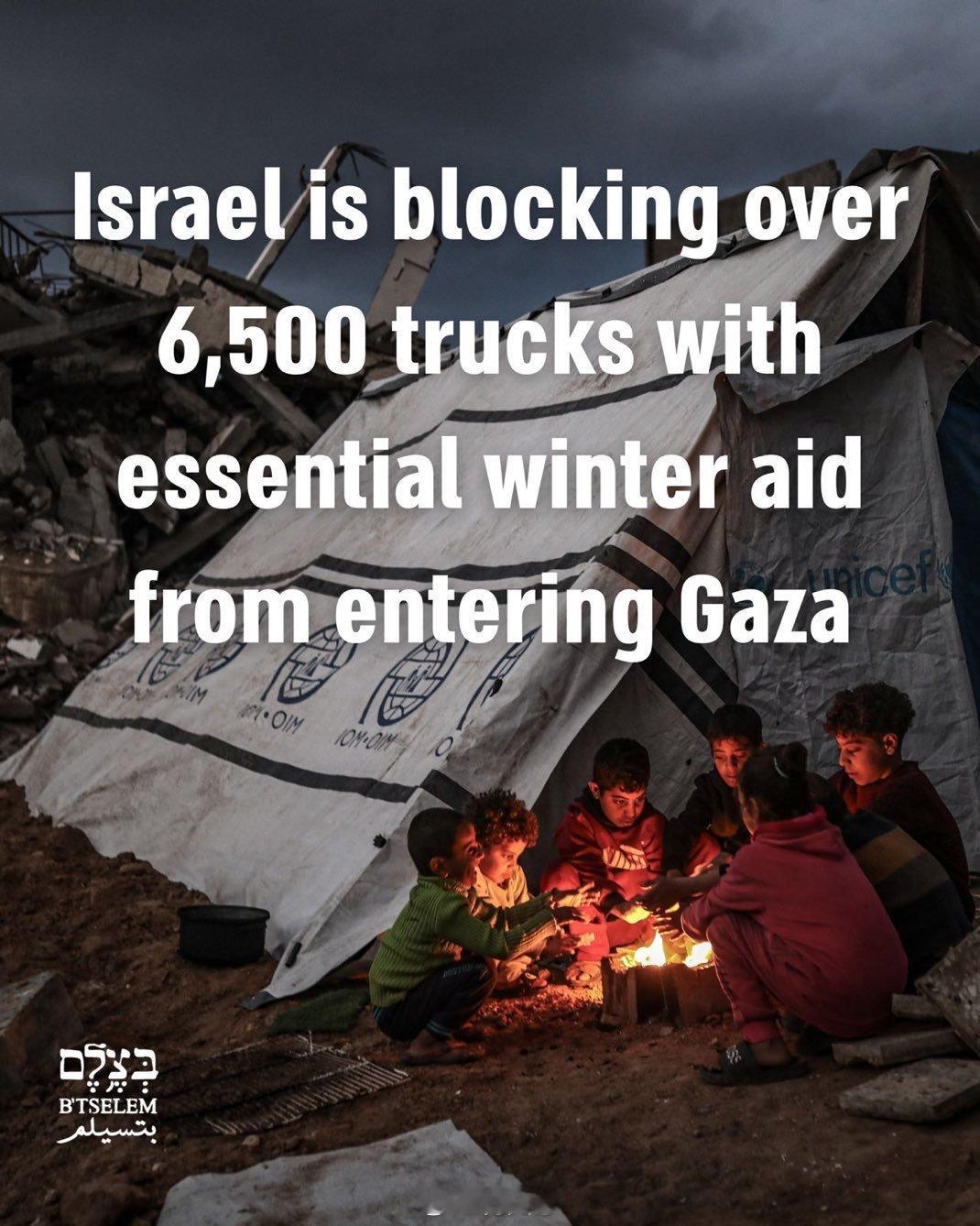 这不是自然灾害，有6500辆满载冬季救援物资的卡车被阻止进入加沙。以色列蓄意让巴