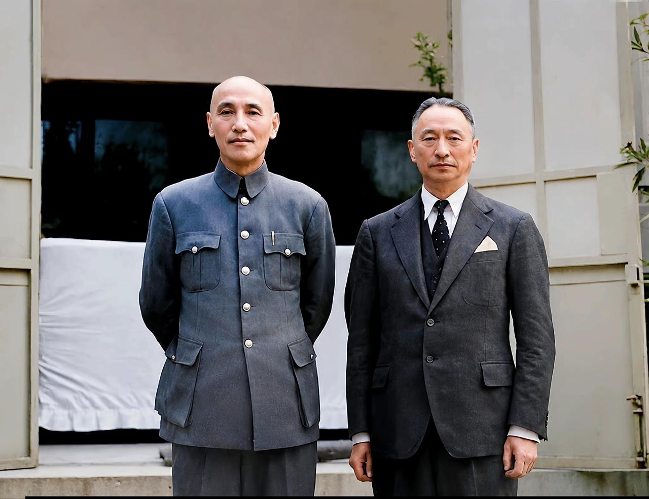 这是1940年代，重庆，民国外交家顾维钧与蒋介石的照片。
这是一张不多见的照片。