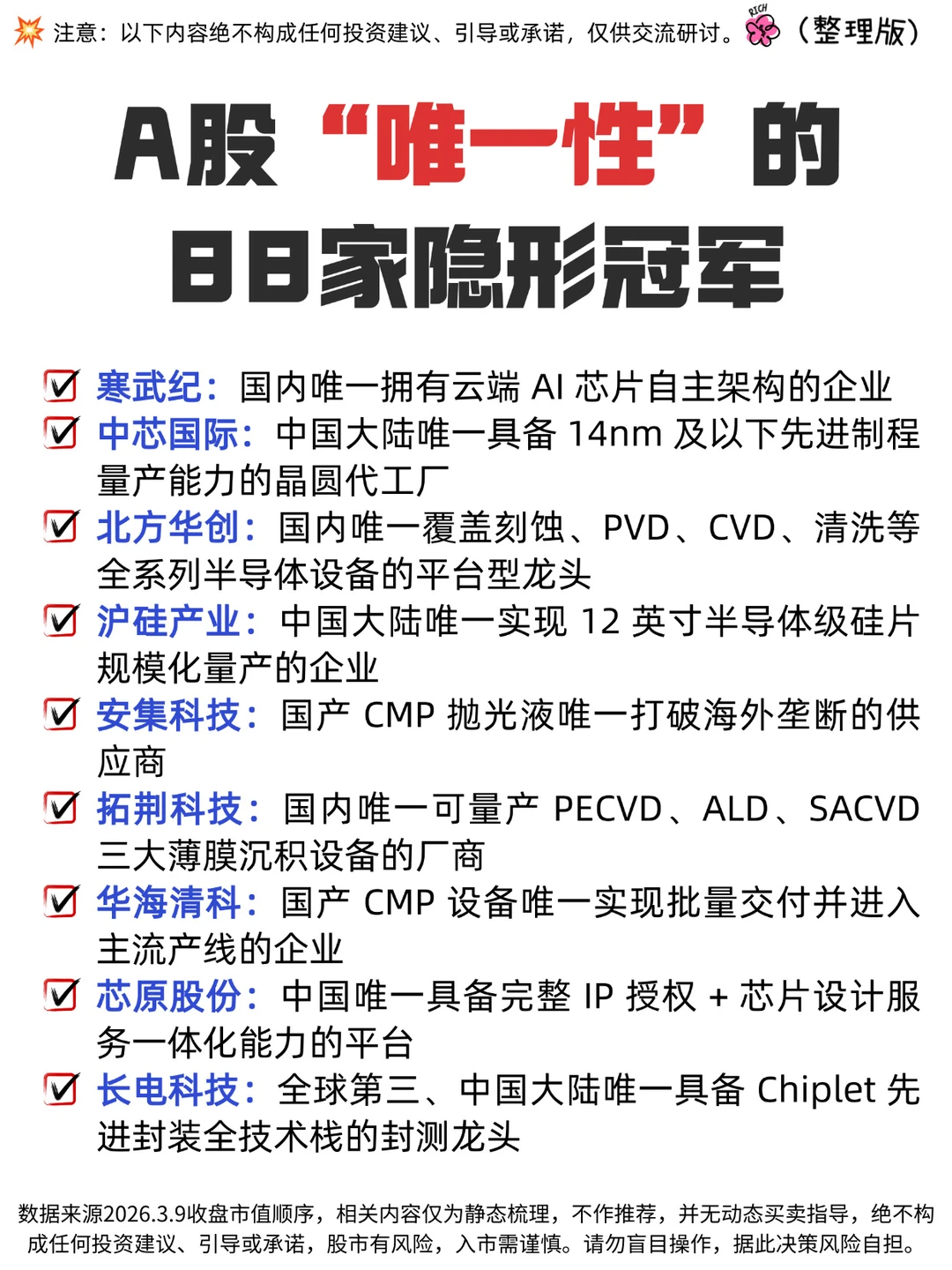 🔥A股“唯一性”的88家公司