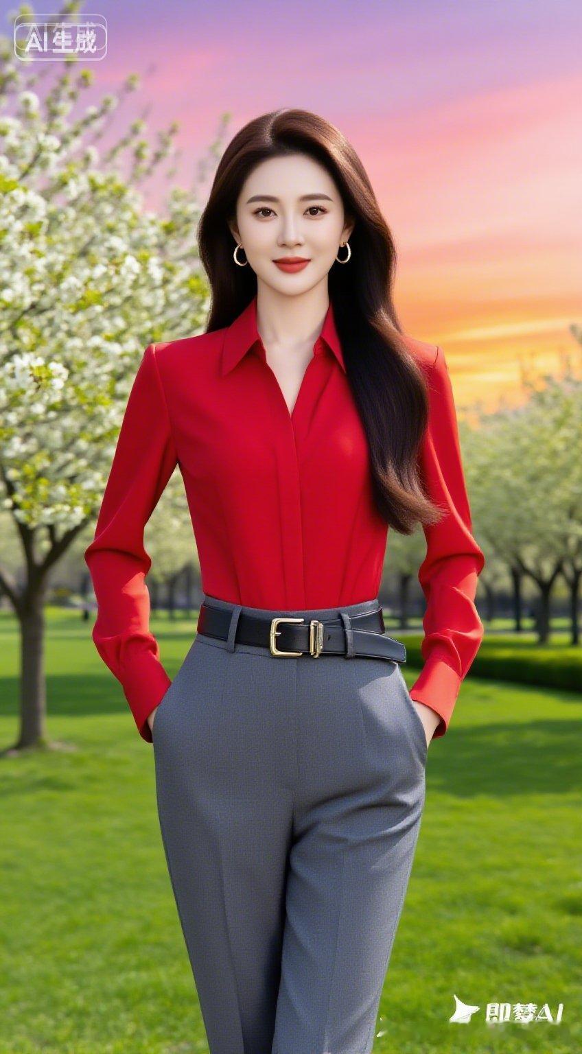 优雅红衣搭配灰色西裤，尽显职场女性魅力！💃💼