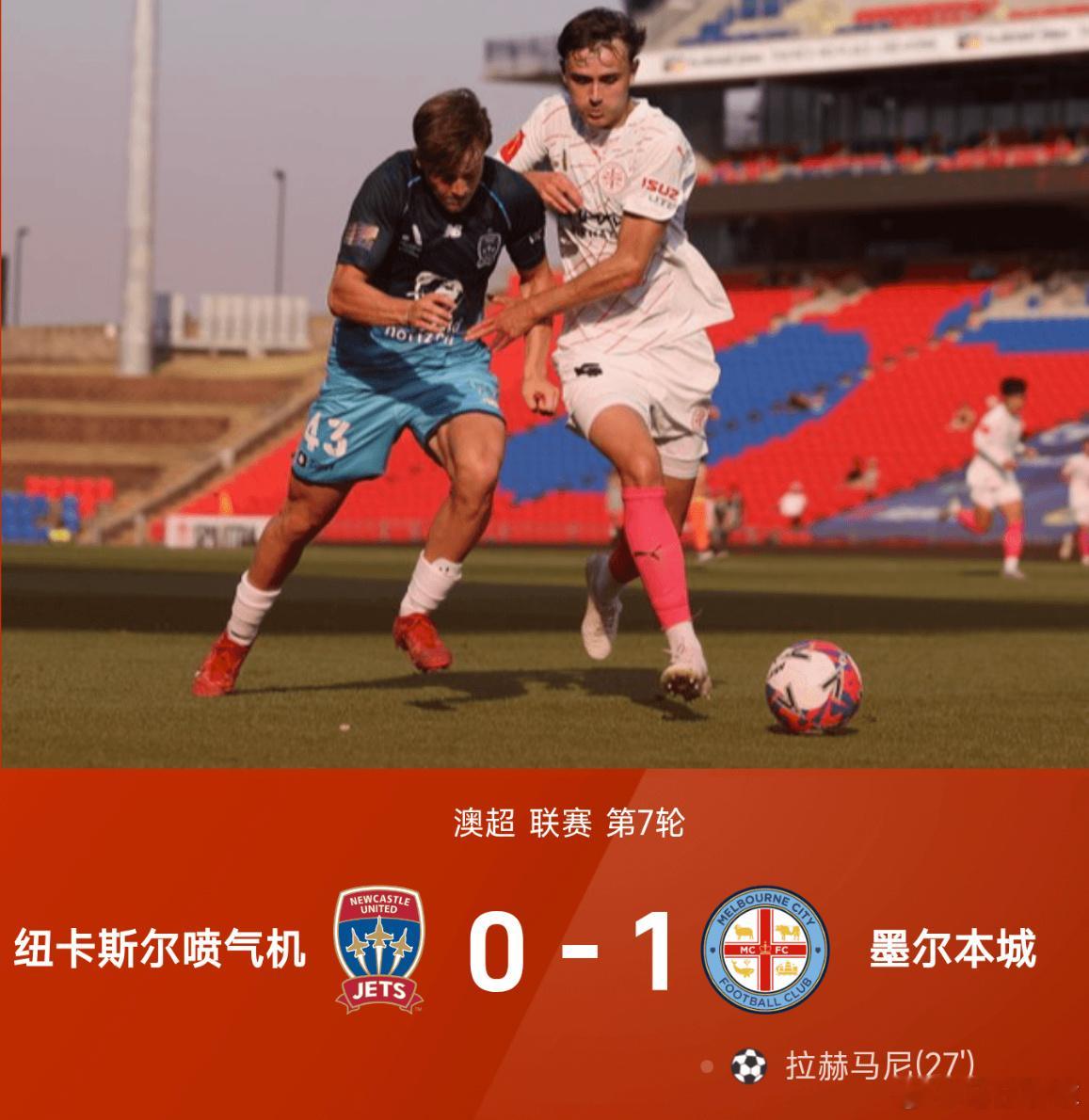 12月06日讯 25/26赛季澳超联赛第7轮，墨尔本城1-0战胜纽卡斯尔喷气机。