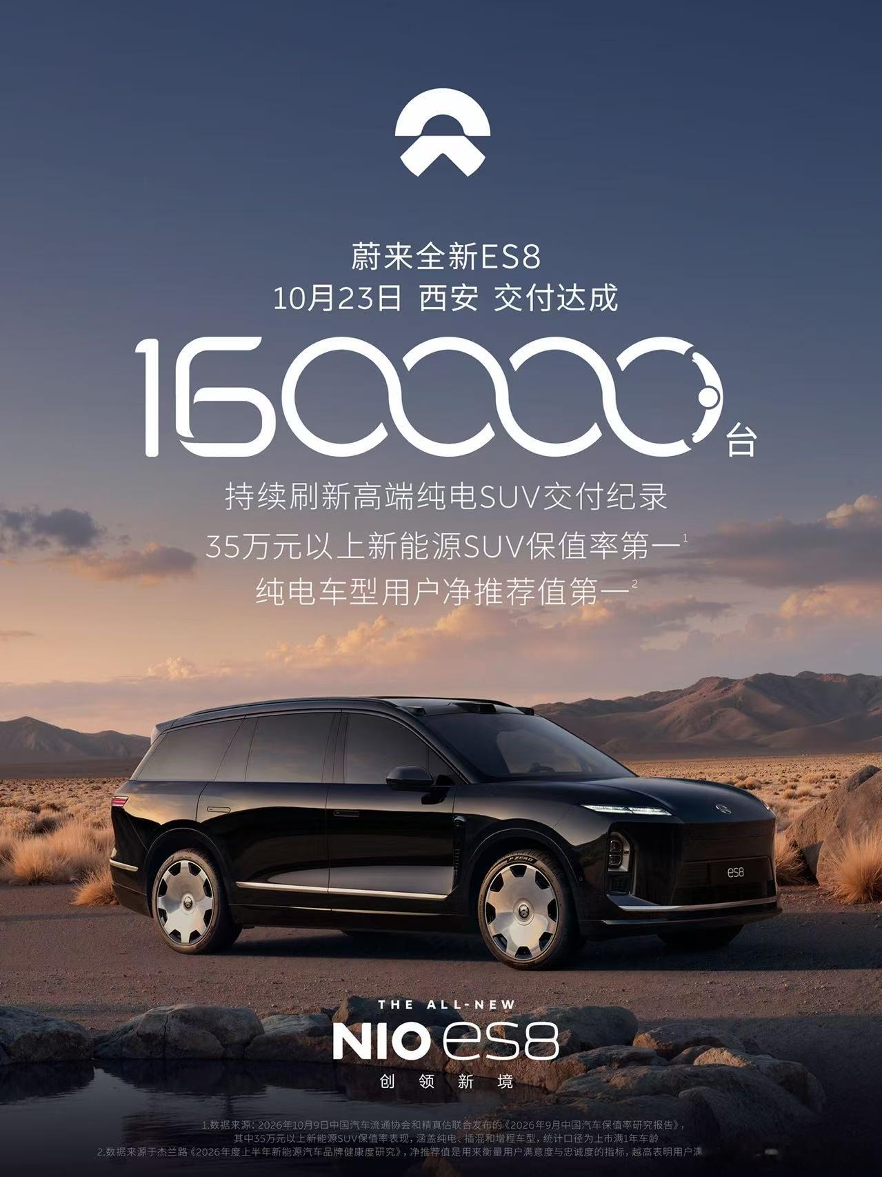 🎉 里程碑时刻！蔚来全新ES8第160,000台正式交付！10月23日，古都西