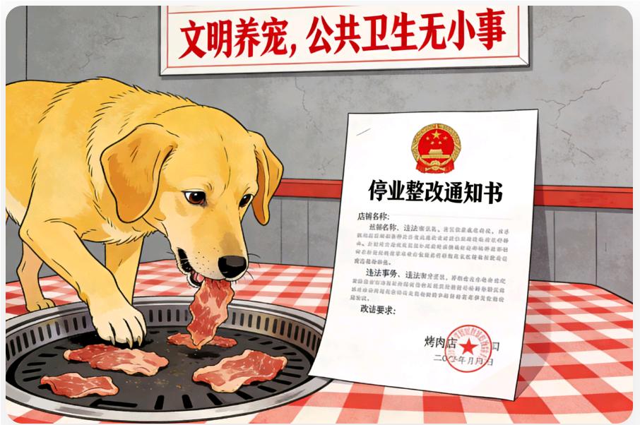 离谱！宠物狗上桌啃生肉 烤肉店竟停业三天😱
 
谁能想到，一只宠物狗的操作，直