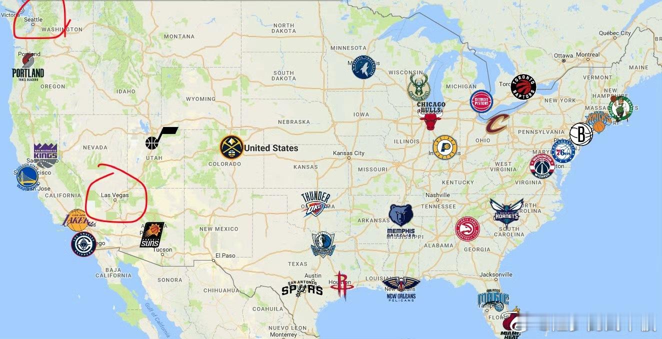 西雅图和拉斯维加斯的地理位置，都在西部📍森林狼或者灰熊将被划至东部。 