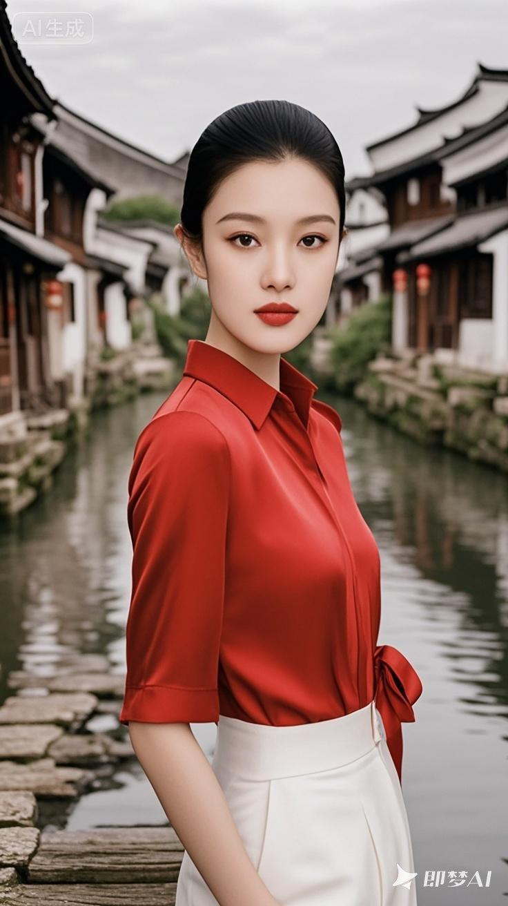 红色人像写真，那拍出来就是一个字：绝！
服装上，正红色中国风服饰或者蓬蓬裙都很赞