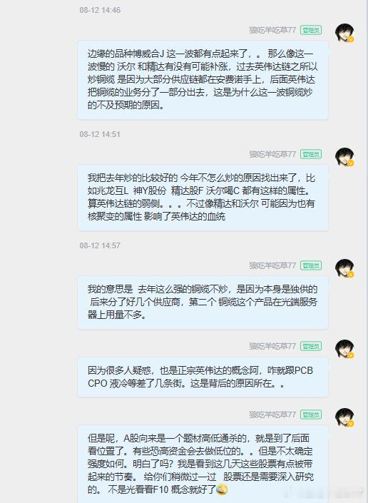 市场总是从高向低延申的。。铜缆都开始补涨了 ​​​