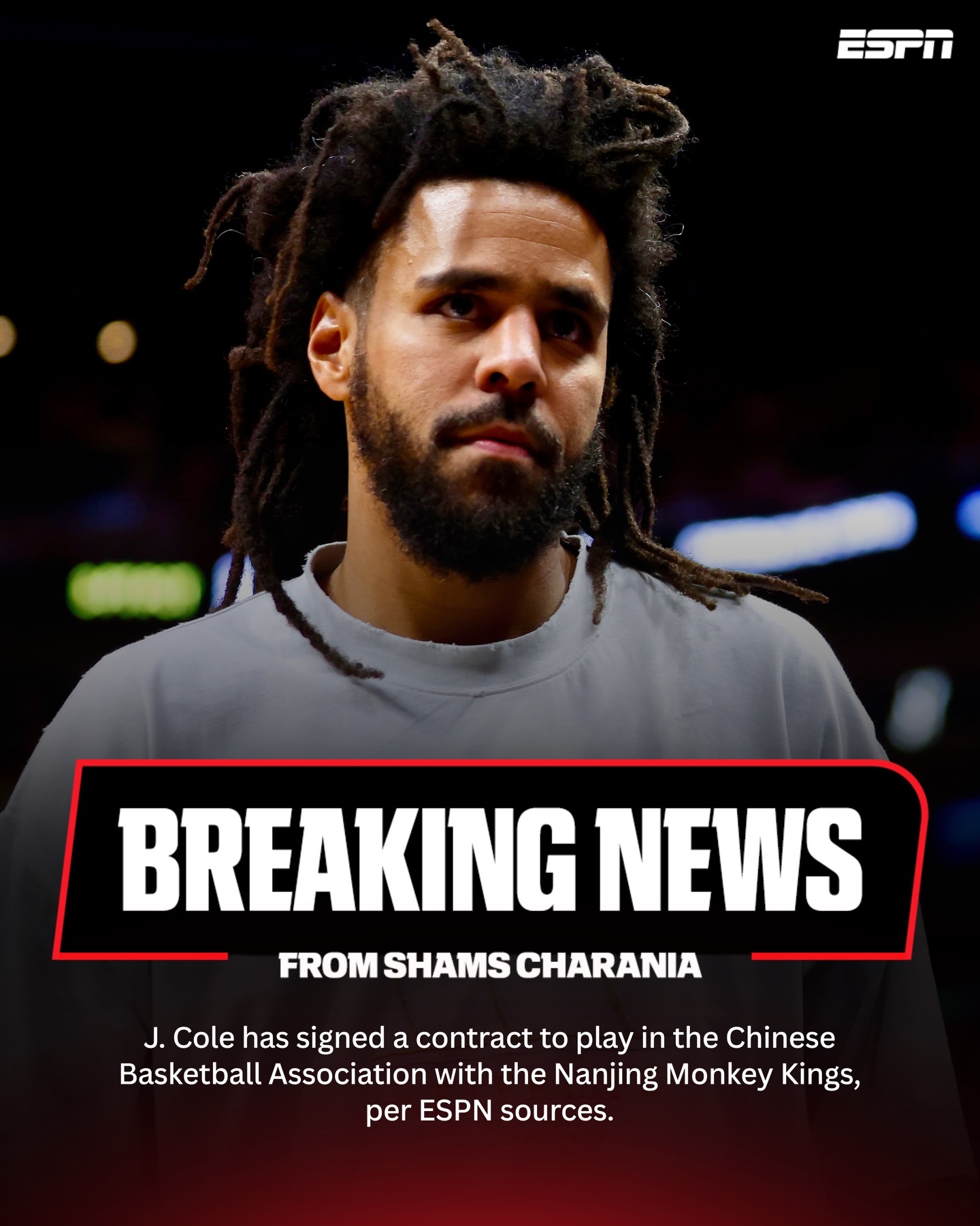 突发！shams爆料，知名歌手J. Cole已经签约CBA南京同曦！！！ 